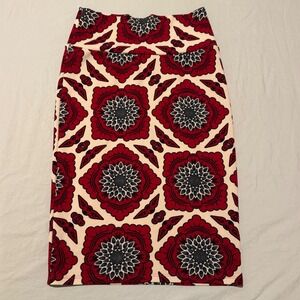 LuLaRoe Cassie Abstract Printed Pull-on Pencil Skirt, Red & Black, Size XS